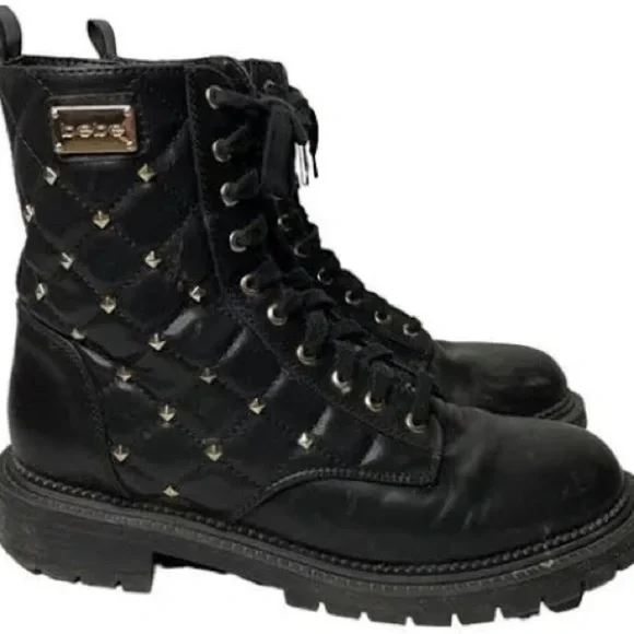 Women’s 11 Bebe Black Dorienne Studded Quilted Lace Up Combat Boot - Picture 16 of 16